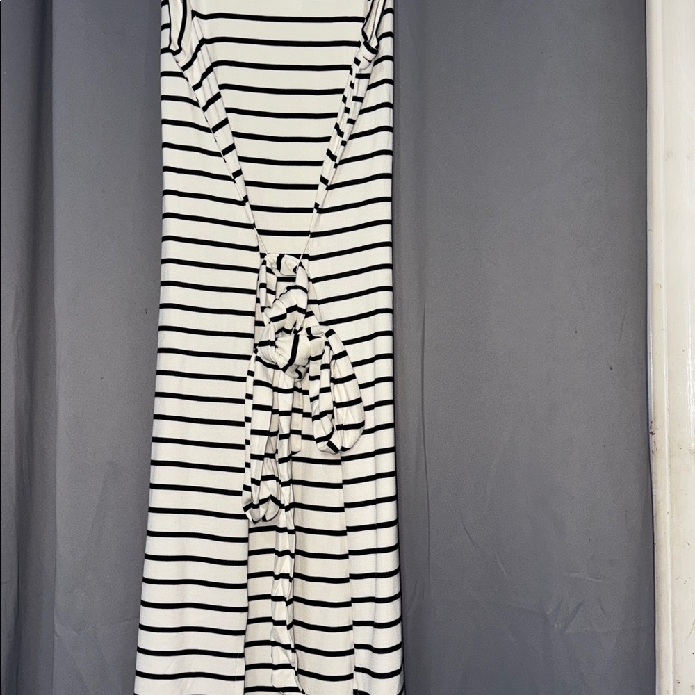 Banana Republic Striped Midi Dress Tie Waist Side Slit Size M Striped Tie Belt - Picture 6 of 8